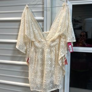 BNWT Women’s Xhilaration crème swim cover with smocking and lace size medium